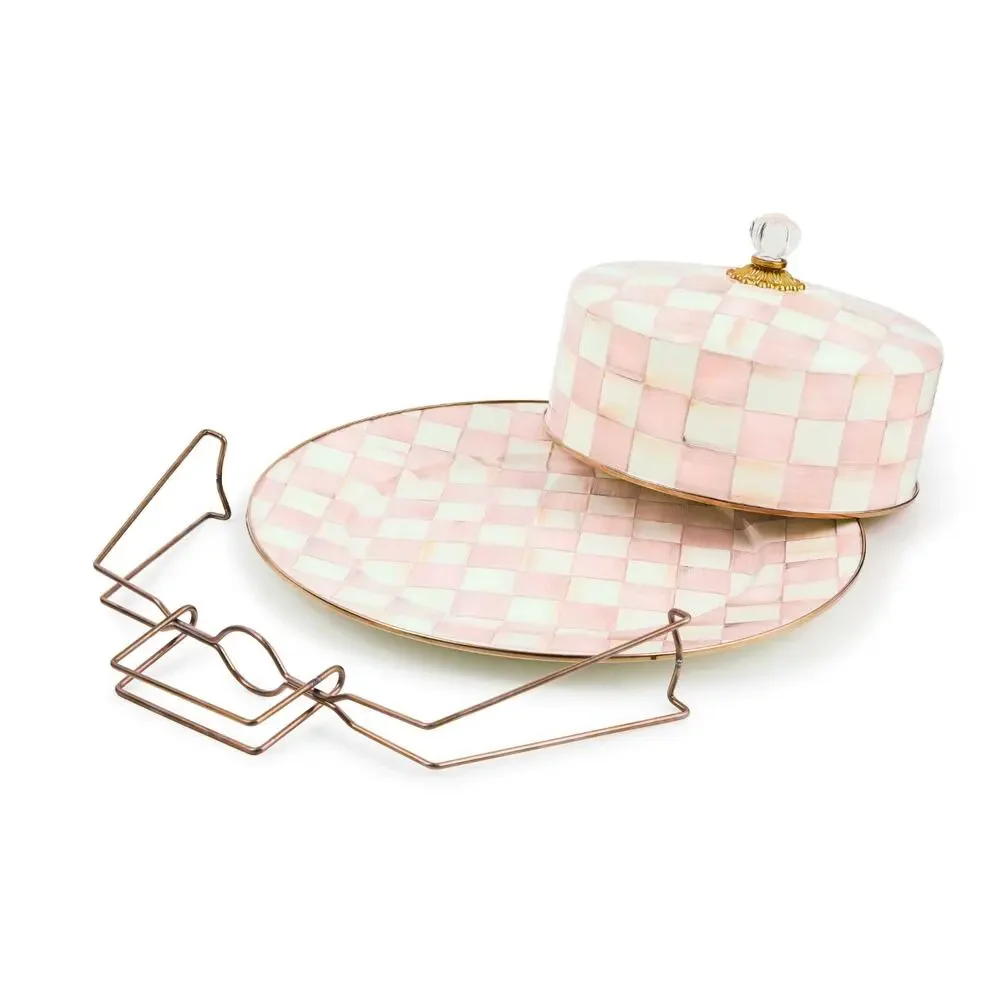 NEW MacKenzie-Childs Rosy Check Cake Carrier in Original Box
